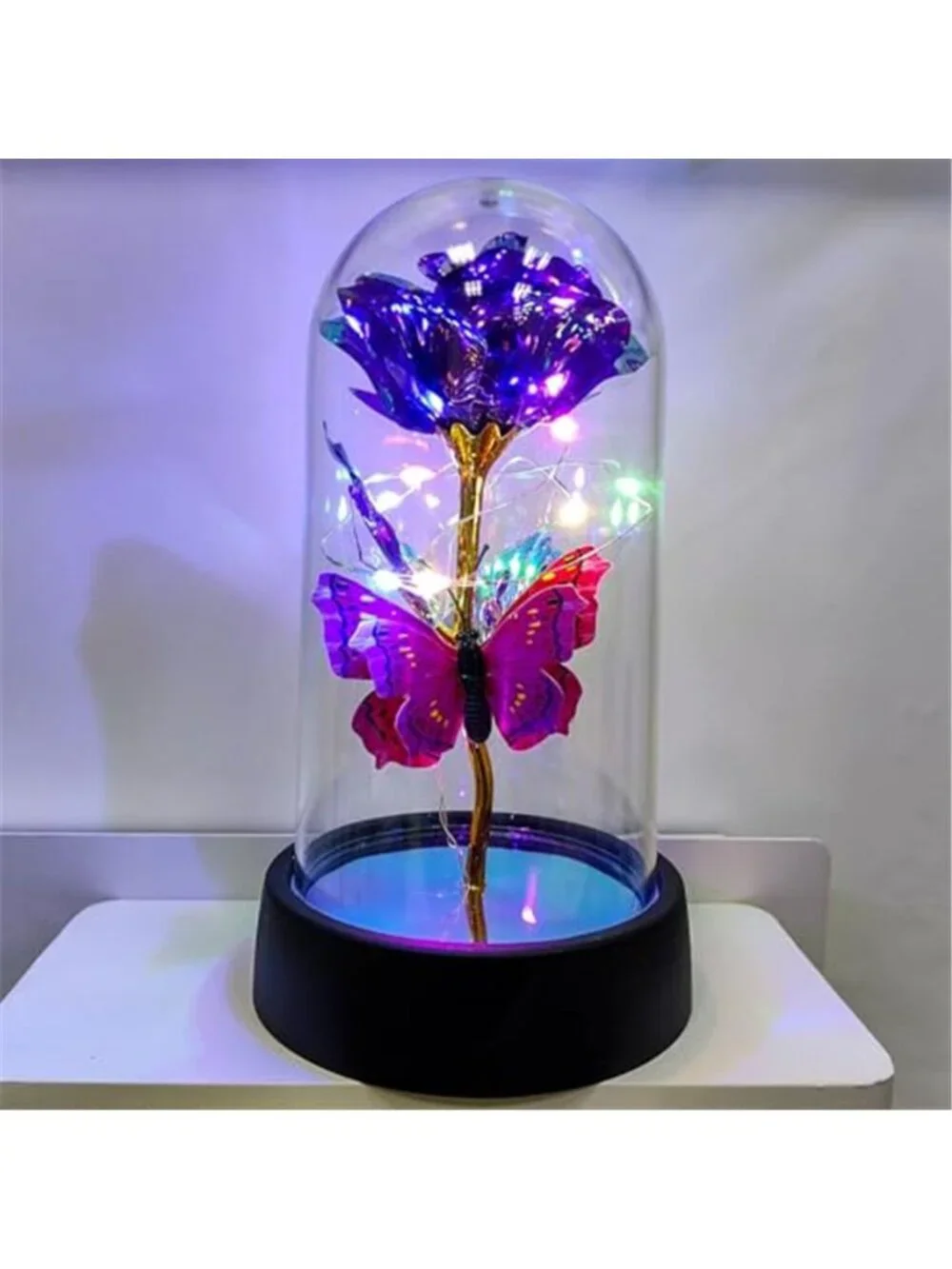 Galaxy Rose Gift Glass Dome LED Eternal Flower Mothers Day Valentines Decor